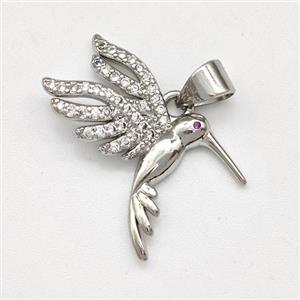 Copper Birds Pendant Micro Pave Zirconia Platinum Plated, approx 15-22mm [FN43518]