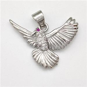 Copper Birds Pendant Micro Pave Zirconia Eagle Platinum Plated, approx 17-23mm [FN43520]