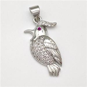 Copper Birds Pendant Micro Pave Zirconia Parrot Platinum Plated, approx 13-20mm [FN43522]