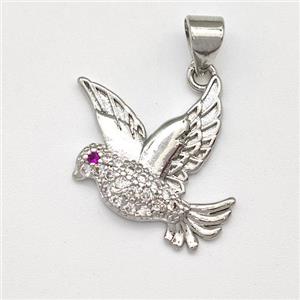 Copper Birds Pendant Micro Pave Zirconia Platinum Plated, approx 18-20mm [FN43526]
