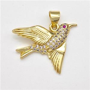 Copper Birds Pendant Micro Pave Zirconia Gold Plated, approx 18-24mm [FN43529]