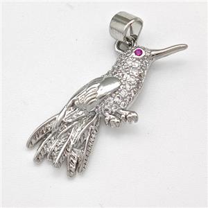 Copper Birds Pendant Micro Pave Zirconia Platinum Plated, approx 10-28mm [FN43532]