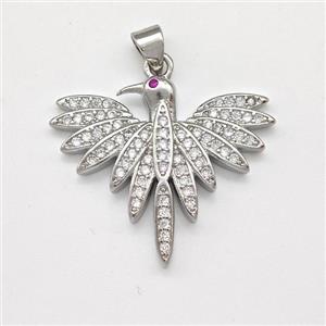 Copper Birds Pendant Micro Pave Zirconia Platinum Plated, approx 22-26mm [FN43534]