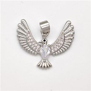 Copper Birds Pendant Micro Pave Zirconia Eagle Platinum Plated, approx 20-24mm [FN43536]