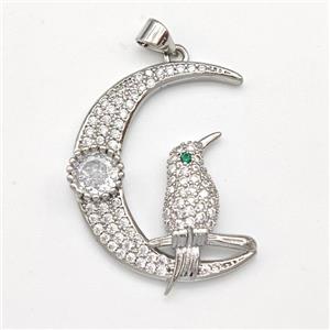 Copper Birds Pendant Micro Pave Zirconia Moon Platinum Plated, approx 25-30mm [FN43543]