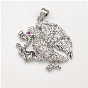 Copper Birds Pendant Micro Pave Zirconia Eagle Snake Platinum Plated, approx 24-25mm [FN43545]