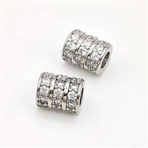 Copper Tube Beads Micro Pave Zirconia Large Hole Platinum Plated, approx 7-10mm, 4mm hole [FN43552]