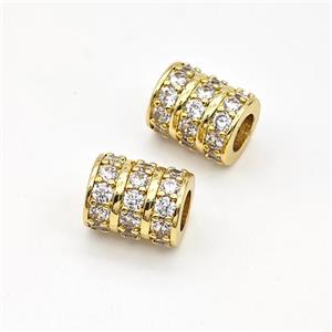 Copper Tube Beads Micro Pave Zirconia Large Hole Gold Plated, approx 7-10mm, 4mm hole [FN43553]