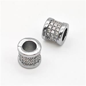 Copper Tube Beads Micro Pave Zirconia Large Hole Platinum Plated, approx 9-10mm, 6mm hole [FN43554]