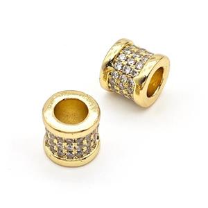 Copper Tube Beads Micro Pave Zirconia Large Hole Gold Plated, approx 9-10mm, 6mm hole [FN43555]