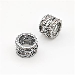 Copper Tube Beads Micro Pave Zirconia Large Hole Hollow Platinum Plated, approx 10mm, 7mm hole [FN43556]