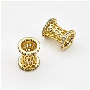 Copper Tube Beads Micro Pave Zirconia Large Hole Hollow Gold Plated, approx 9-11mm, 3mm hole [FN43561]