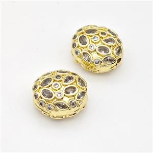 Copper Oval Beads Micro Pave Zirconia Gold Plated, approx 11-13mm [FN43564]