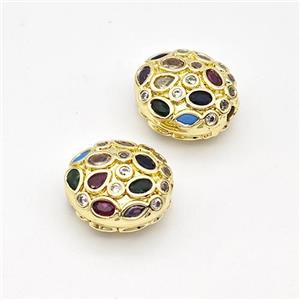 Copper Oval Beads Micro Pave Zirconia Gold Plated, approx 11-13mm [FN43565]