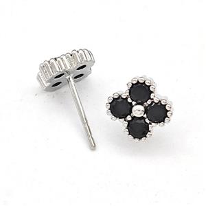 Copper Clover Stud Earring Micro Pave Zirconia Platinum Plated, approx 8mm [FN43567]