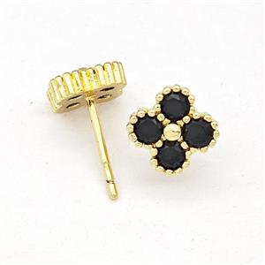 Copper Clover Stud Earring Micro Pave Zirconia Gold Plated, approx 8mm [FN43568]