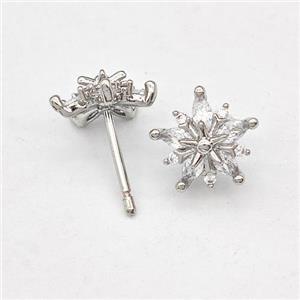 Copper Flower Stud Earring Micro Pave Zirconia Platinum Plated, approx 10mm [FN43571]