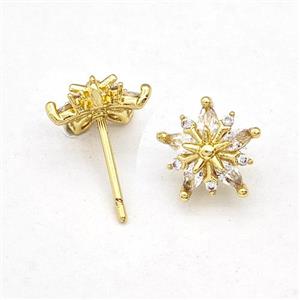 Copper Flower Stud Earring Micro Pave Zirconia Gold PLated, approx 10mm [FN43572]