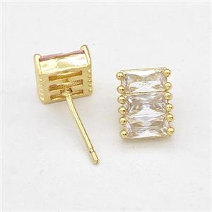 Copper Stud Earring Micro Pave Zirconia Gold Plated, approx 8-10mm [FN43574]