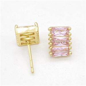 Copper Stud Earring Micro Pave Zirconia Gold Plated, approx 8-10mm [FN43575]