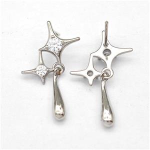 Copper Northstar Stud Earring Micro Pave Zirconia Platinum Plated, approx 10mm, 12mm, 4-16mm [FN43576]
