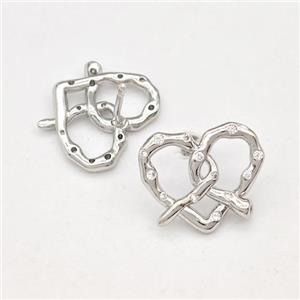 Copper Heart Stud Earring Pave Zirconia Platinum Plated, approx 13-15mm [FN43578]