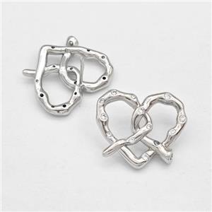 Copper Heart Stud Earring Pave Zirconia Platinum Plated, approx 20-22mm [FN43580]