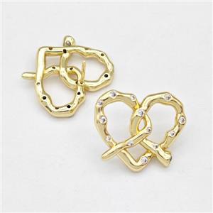 Copper Heart Stud Earring Pave Zirconia Gold Plated, approx 20-22mm [FN43581]