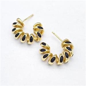 Copper Stud Earring Black Enamel Gold Plated, approx 21mm [FN43582]