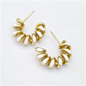 Copper Stud Earring White Enamel Gold Plated, approx 21mm [FN43583]