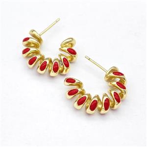 Copper Stud Earring Red Enamel Gold Plated, approx 21mm [FN43585]