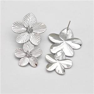 Copper Flower Stud Earring Platinum Plated, approx 21mm, 28mm [FN43592]
