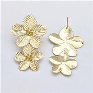 Copper Flower Stud Earring Gold Plated, approx 21mm, 28mm [FN43593]
