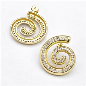 Copper Spiral Stud Earring Pave Zirconia Gold Plated, approx 26-30mm [FN43601]