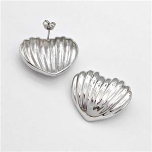 Copper Scallop Shell Stud Earring Platinum Plated, approx 25-28mm [FN43602]