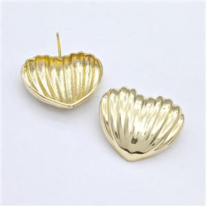 Copper Scallop Shell Stud Earring Gold Plated, approx 25-28mm [FN43603]