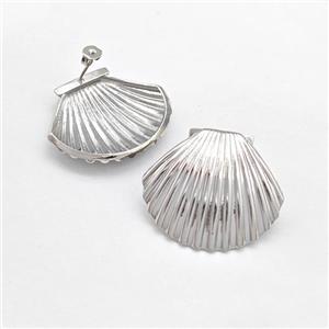 Copper Scallop Shell Stud Earring Platinum Plated, approx 28-33mm [FN43608]