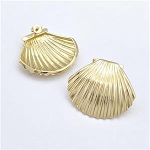 Copper Scallop Shell Stud Earring Gold Plated, approx 28-33mm [FN43609]