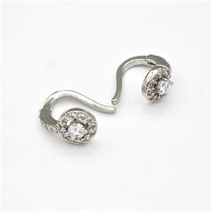 Copper Hook Earrings Pave Zirconia Platinum Plated, approx 7mm, 11-13mm [FN43618]