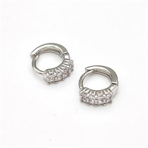 Copper Hoop Earrings Pave Zirconia Platinum Plated, approx 9-10mm [FN43620]