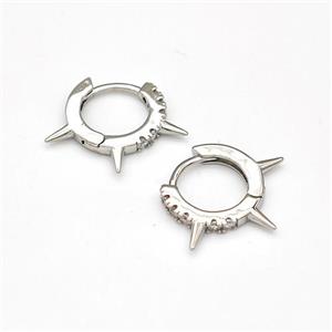 Copper Spike Hoop Earrings Pave Zirconia Piercing Septum Platinum Plated, approx 12-17mm [FN43622]