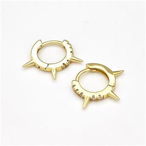 Copper Spike Hoop Earrings Pave Zirconia Piercing Septum Gold Plated, approx 12-17mm [FN43623]