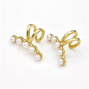 Copper Clip Earrings Pave Pearlized Resin Gold Plated, approx 12-18mm [FN43625]