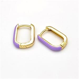 Copper Latchback Earrings Purple Enamel Gold Plated, approx 11-16mm [FN43632]
