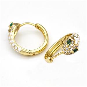 Copper Snake Hoop Earring Micro Pave Zirconia White Enamel Gold Plated, approx 7mm, 18mm dia [FN43635]