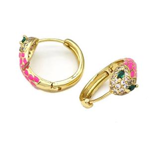 Copper Snake Hoop Earring Micro Pave Zirconia Pink Enamel Gold Plated, approx 7mm, 18mm dia [FN43637]