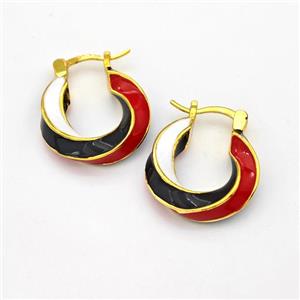 Copper Leaveback Earring Multicolor Enamel Gold Plated, approx 20mm [FN43639]