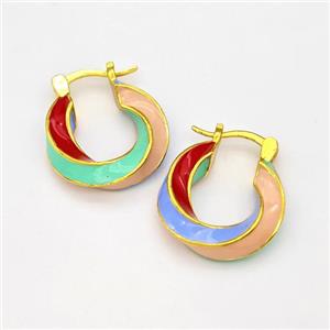 Copper Leaveback Earring Multicolor Enamel Gold Plated, approx 20mm [FN43640]
