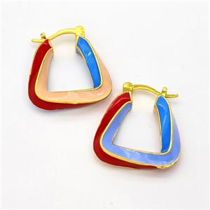 Copper Leaveback Earring Multicolor Enamel Gold Plated, approx 22mm [FN43642]