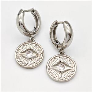 Copper Hoop Earrings Evil Eye Pave Zirconia Platinum Plated, approx 15mm, 15mm dia [FN43645]